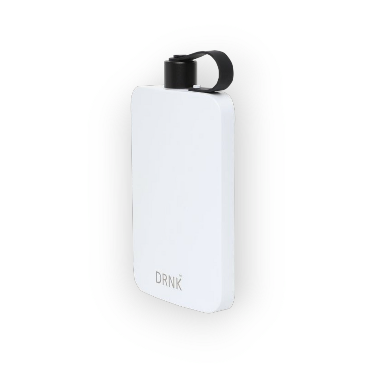 Arctic White DRNK Slim flat stainless steel water bottle, angled view