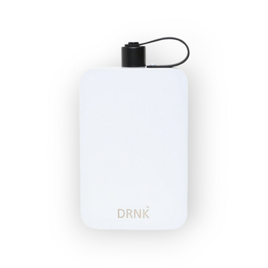 Arctic White DRNK Slim flat stainless steel water bottle, front view