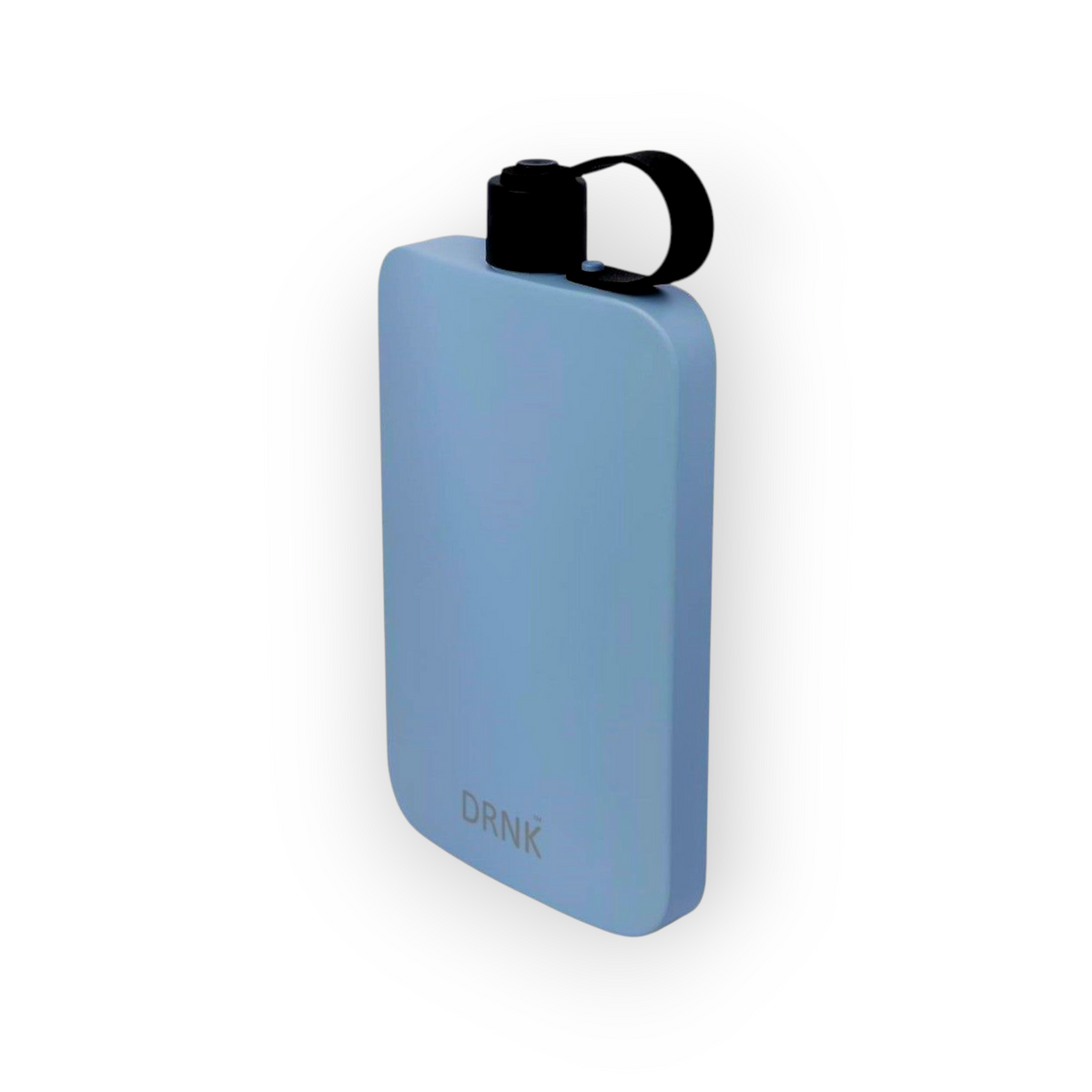 Azure DRNK Slim flat stainless steel water bottle, angled view