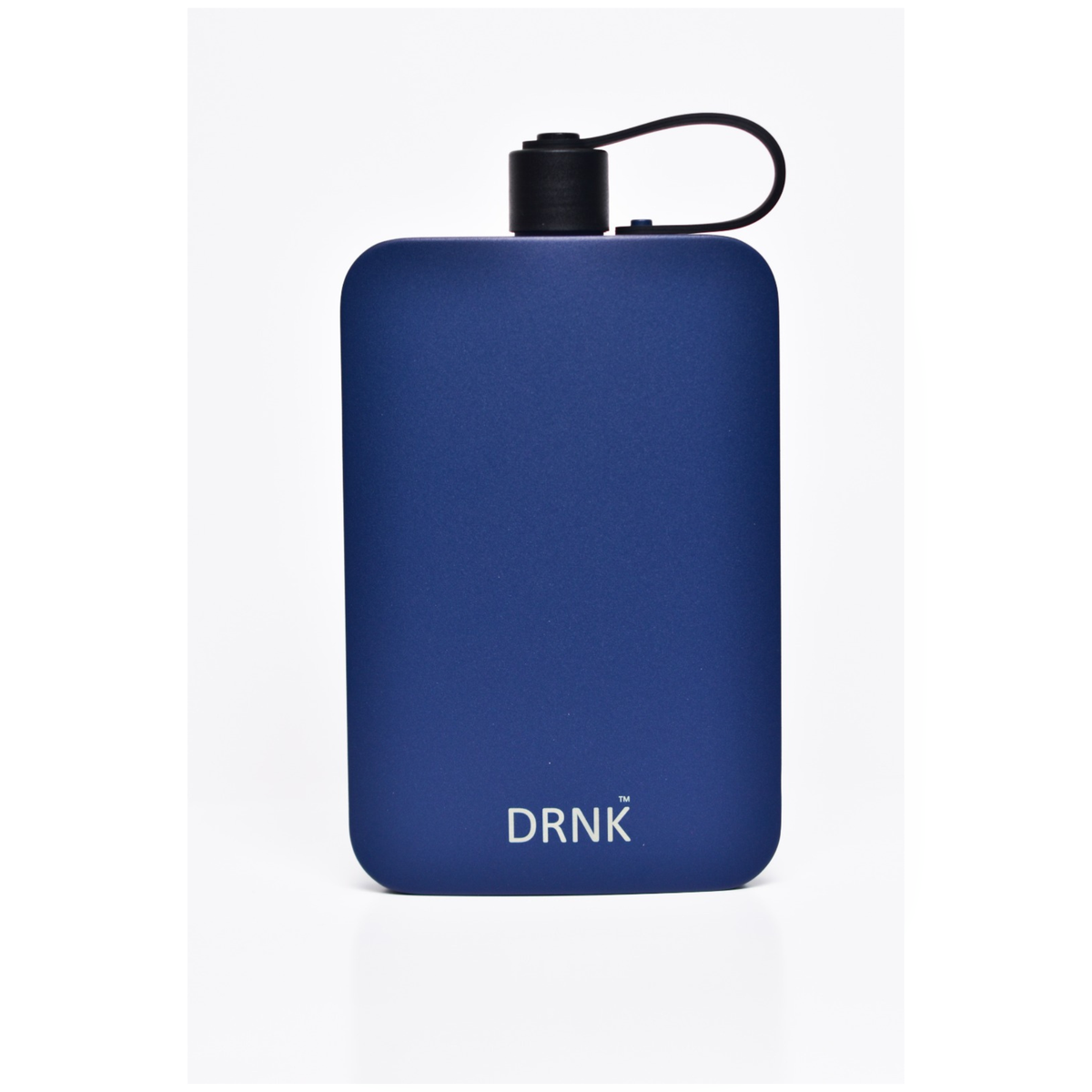 Navy DRNK Slim flat stainless steel water bottle, front view